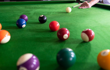 Playing, establishing a snooker ball, a red ball and a ball with numbers