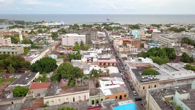 Drone reveiling zona colonial in Santo Domingo , Dominican Republic
