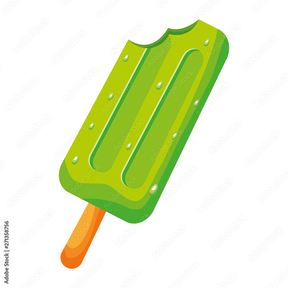 Sticker bite popsicle ice cream on white background