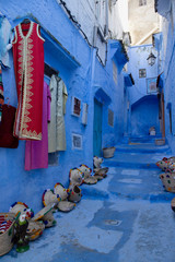 The blue city of Chefchaouen, Morocco is fascinating to visit. The Medina is on a steep hill so there's all sorts of interesting architecture to match the environment
