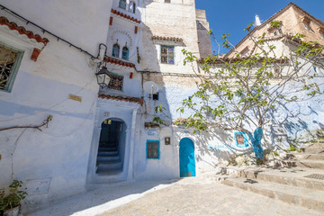 The blue city of Chefchaouen, Morocco is fascinating to visit. The Medina is on a steep hill so there's all sorts of interesting architecture to match the environment