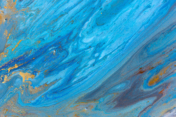 Blue marbling pattern. Golden marble liquid texture.