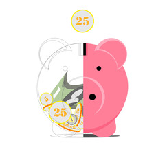Pig money box in the cut. On a white background. Vector illustration.