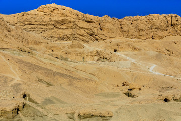View on a hills and cliffs near the temple of Hatshepsut in Luxor, Egypt