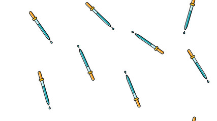 Seamless pattern texture of endless repeating scientific medicine droppers pipettes for titration, instillation of medication with drops on a white background. Vector illustration