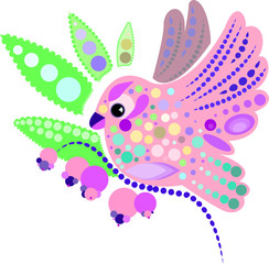 vector image of a sparrow sitting on a branch and eating berries