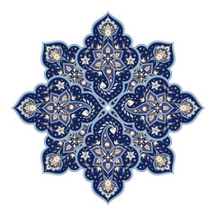 Mandala indian paisley pattern vector element. Muslim arabesque floral medallion print. Ethnic motif design. Vintage oriental luxury ornament and decoration.