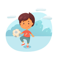 Little boy kicking ball flat vector illustration