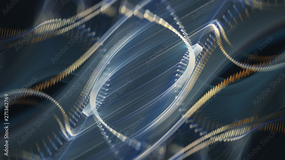 Fototapete Abstract generative art background. 3d illustration. Fractal graphics composition of dots, waves and rays of light. Science and digital technology concept.