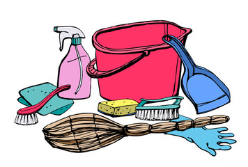 Cleaning Household Equipment Set Illustrations on a white background