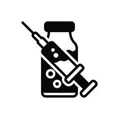 Black solid icon for injection full with drug 