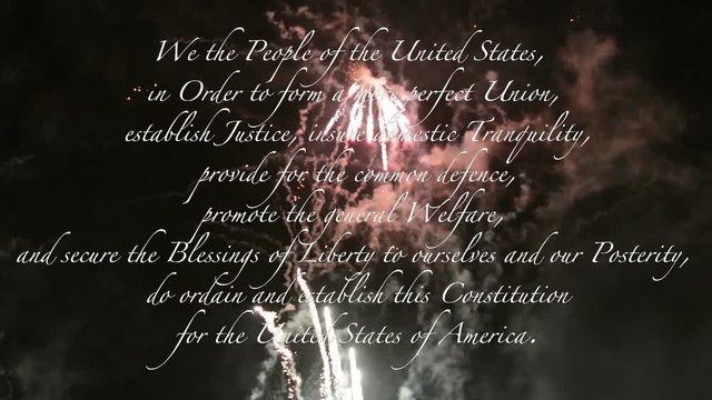 Preamble to US Constitution animates in over fireworks display