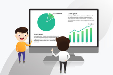 Young businessman is presented investment chart to the business owner. The boss to point fingers at the graph of business businessman is presented.