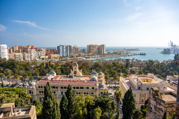 Fototapeta na wymiar Panoramic aerial view of Malaga in a beautiful summer day, Costa del Sol Spain