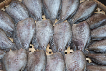 Dried Trichogaster pectoralis fish for cooking in Thailand.