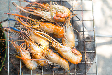 Grilled shrimp or grilled prawn on grill