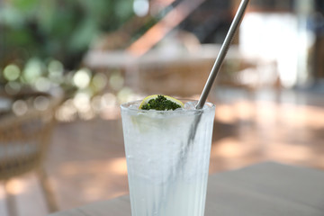 Lemonade , lemon drink with ice on table