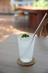 Lemonade , lemon drink with ice on table