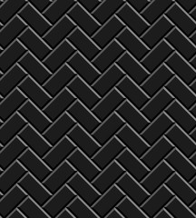 Black glossy subway tiles herringbone wall seamless pattern, vector