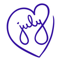 Fourth of July, United States independence day greeting card in blue heart love frame. July 4th typographic graphic design. Usable for greeting cards, banners, prints, calendar, invitation, planner.