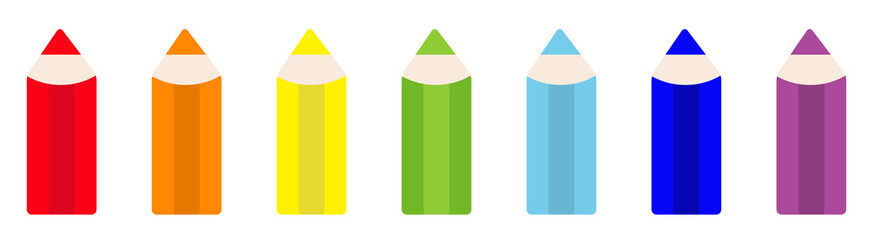 Rainbow color pencil icon set line. Back to school card. Flat design. White background. Isolated.