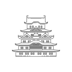 Japanese pagoda illustration in a outline, for the design of travel booklets.