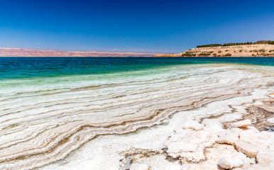 Fototapeta na wymiar Dead Sea with Hypersaline Deposit
