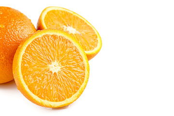 Orange fruit with half isolated on white background with clipping path. Perfectly retouched. ready-to-use food images. Texture for 3D