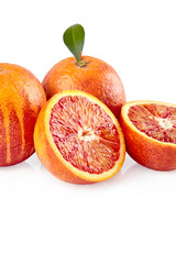 package design element. Red sicilian orange with half isolated on white background with clipping...