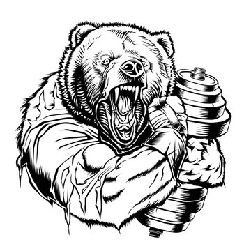 vector bear gym logo icon dum bell concept mascot fitness