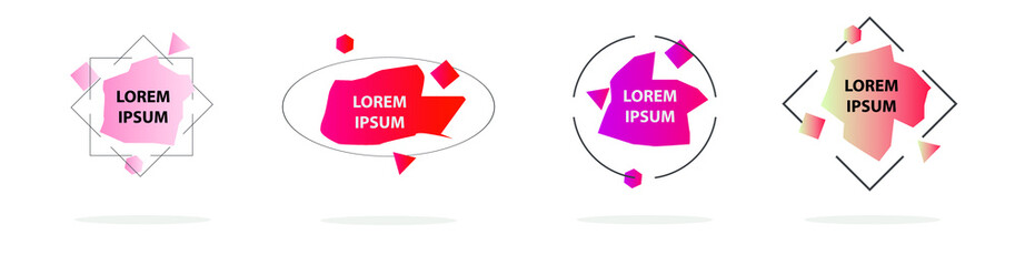 Set of modern abstract vector banners. Multicolor flat geometric shapes. Geometric gradient figures, trendy dynamic elements.