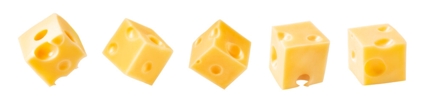 Set of cheese cubes isolated on white background.