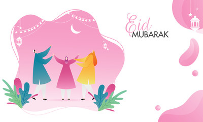 Muslim man and women enjoying on the occasion of Eid Mubarak.