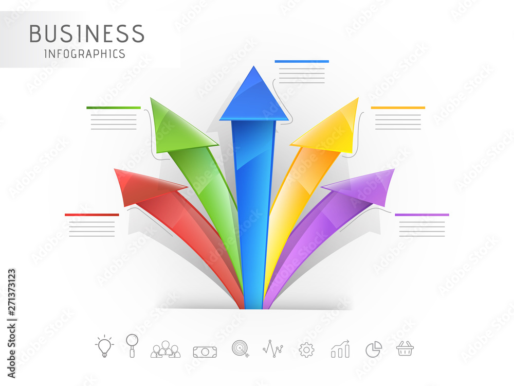 Wall mural creative colorful infographic 3d arrow with web icon for your business presentation and report.