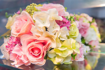 Beautiful pink and yellow wedding bouquet isolated