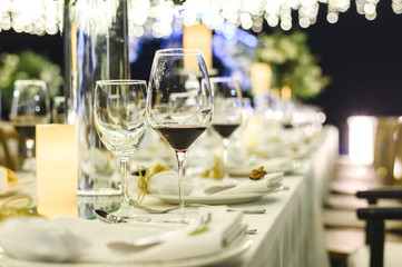 Table setting at a luxury wedding and Beautiful flowers on the table.