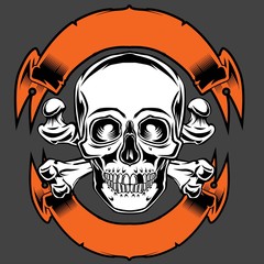 Ribon Skull Bone club gangster biker motorbike vector logo illustration rebel