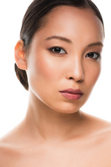 Fototapeta premium brunette asian girl with clean face, isolated on white