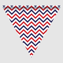 Happy holyday day triangular flag for planar festivals with red, blue and white color stars, stripes, checkered, chevrons. fective background.