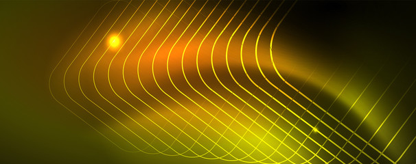 Techno glowing background, futuristic dark template with neon light effects and simple forms, vector