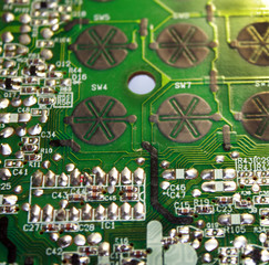 Electrical board with electronic components. High-tech printed circuit board