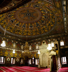 Fototapeta na wymiar interior view to Spotted Mosque Alaca Cami Kalkandelen aka painted mosque, Tetovo, North Macedonia