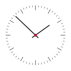 Realistic illustration of a clock face and a red center. Isolated on white background, vector