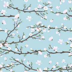 seamless pattern with flowering branches of magnolia