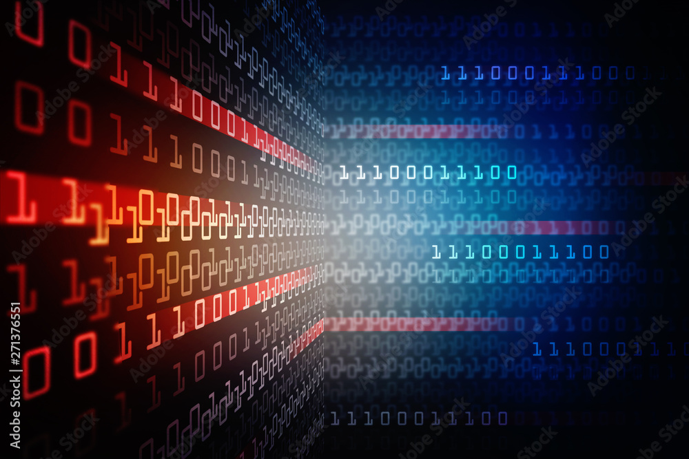 Poster 2d illustration abstract digital binary data on computer screen