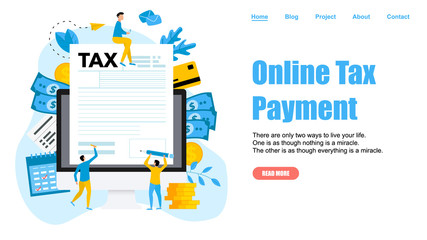 Webpage template. Online tax payment vector illustration concept. Filling tax form	