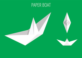 Paper Boat Collection isolated on green.