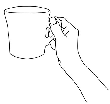 Hand with a cup. Hand drawn vector illustration. 