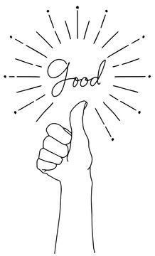Hand with good sign gesture. Hand drawn vector illustration. 