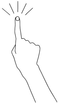 Hand touching, pointing to something. Vector illustration.